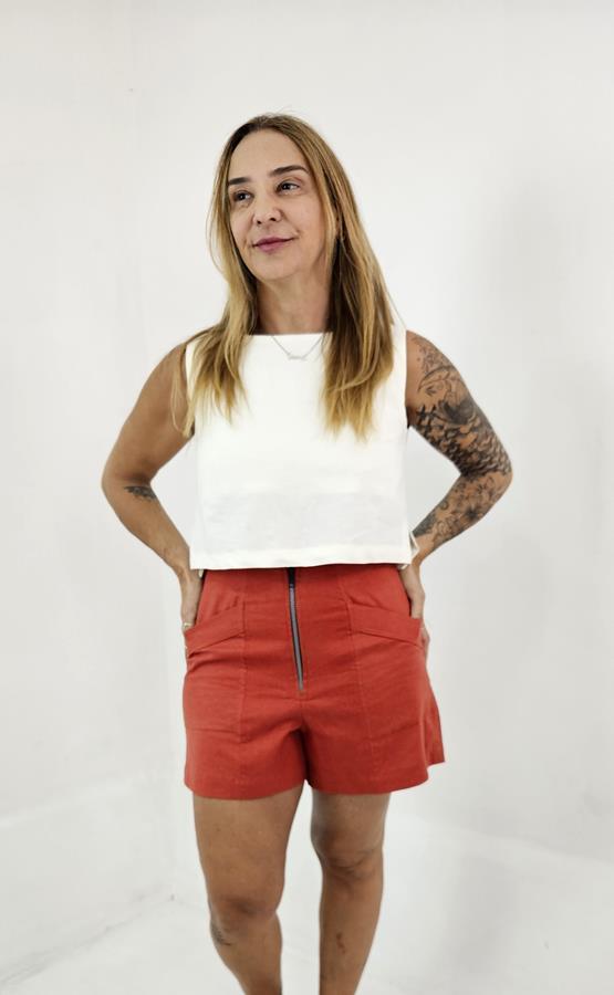Blusa Cropped Feminina de Linho com Fendas Laterais – Laís