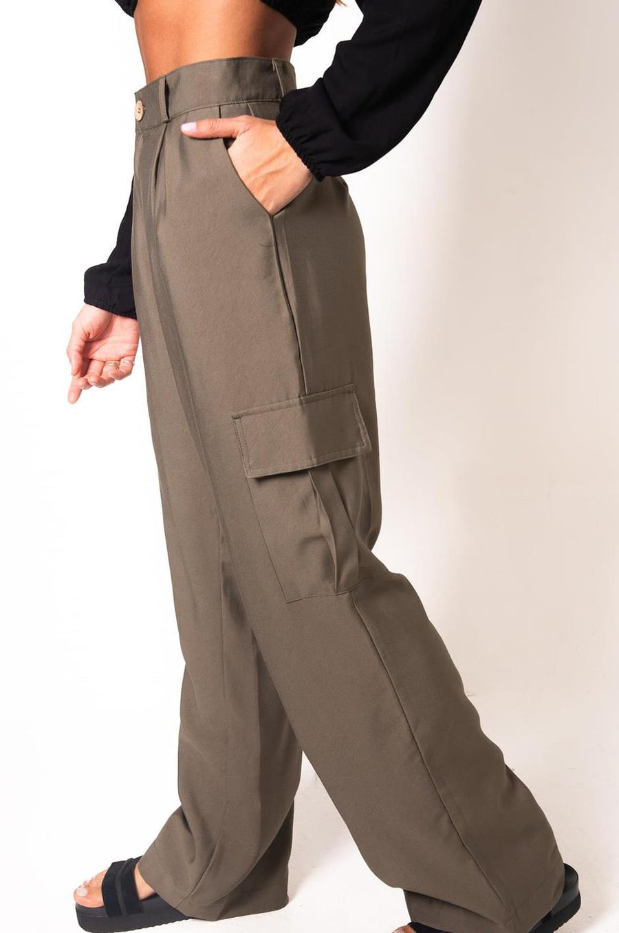 Calça Cargo Feminina Pantalona Cintura Alta Sensoriale