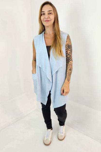Cardigan Feminino sem Mangas com Bolsos – Canelado Ponta